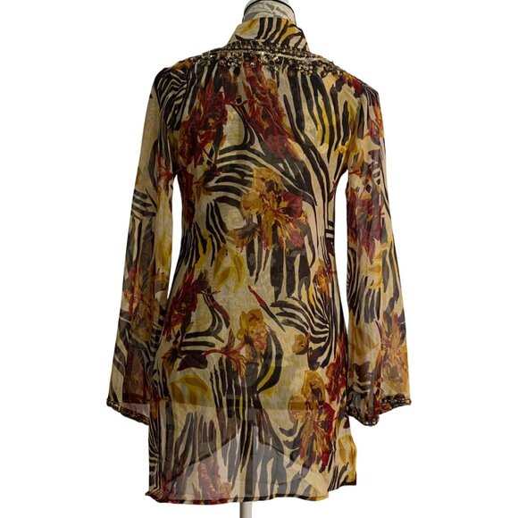 NWT $89 OCEAN BREEZE Embellished Tropical Zebra Swimsuit Coverup Tunic Dress Sm - Picture 2 of 13